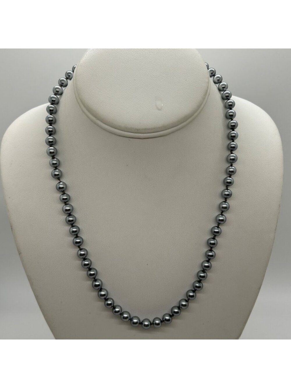 Vintage Japan Hand Knotted Gray Faux Pearl Necklace Glass Bead Strand MCM Bridal